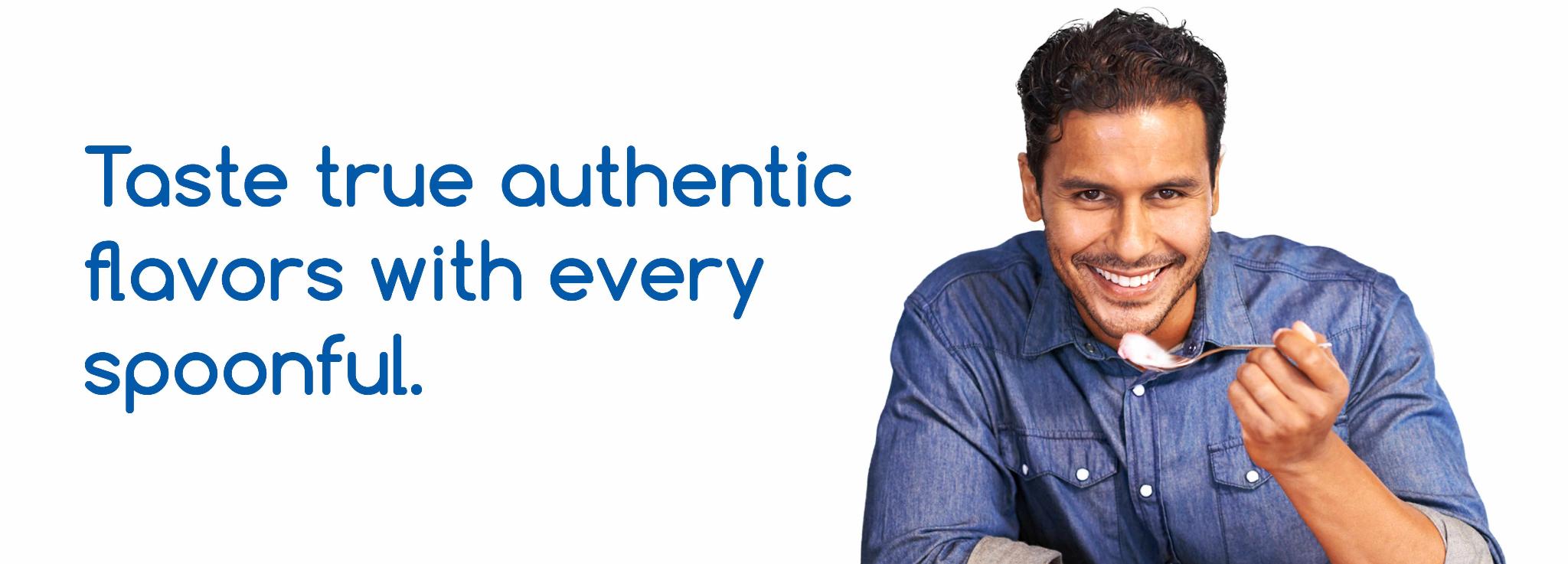 The headline on the banner read, “Taste true authentic flavors with every spoonful.” The headline on the banner read, “Taste true authentic flavors with every spoonful.”