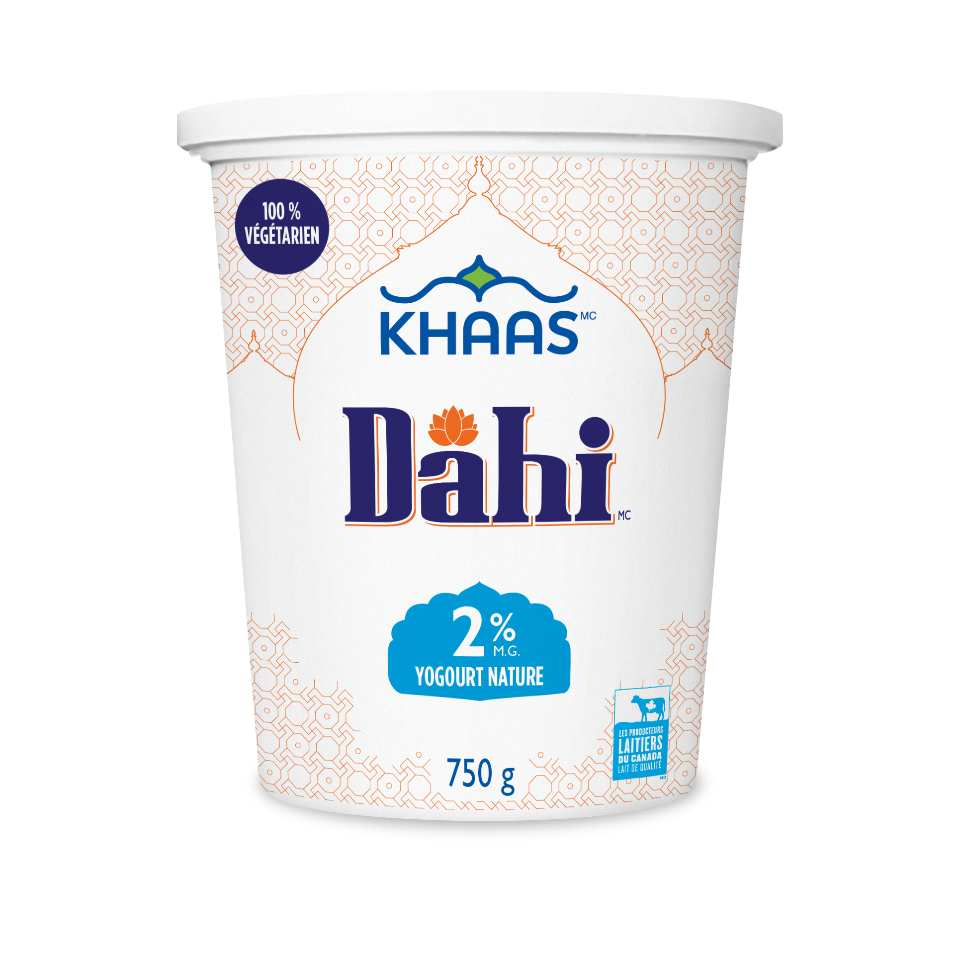 Khaas Dahi 2 % - Image du produit « Khaas Dahi 2 % » accompagnée du titre de la description, « Le yogourt Khaas Dahi est naturellement velouté, rafraîchissant et crémeux ». L'image est cliquable et vous conduira à la page du produit « Khaas Dahi ».