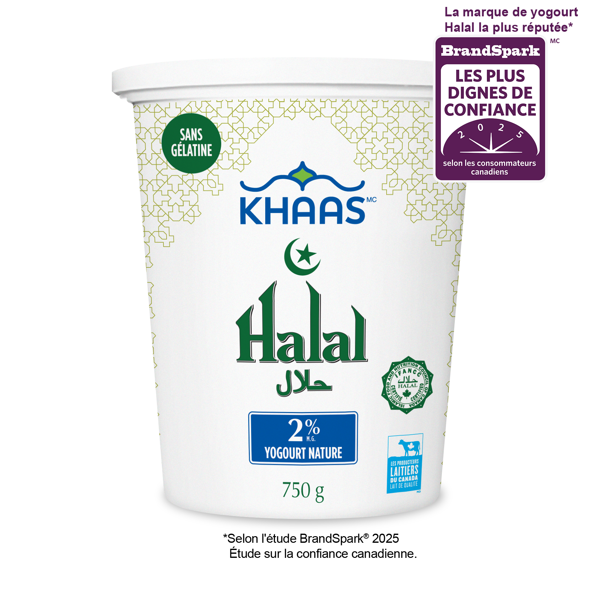 Cette banderole présente la photo de l'emballage du produit « Khaas Halal 2 % ».