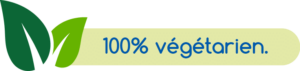 100 % végétarien. Le logo est composé de deux feuilles vertes de différentes nuances de vert et le titre déclare : « 100 % végétarien ».